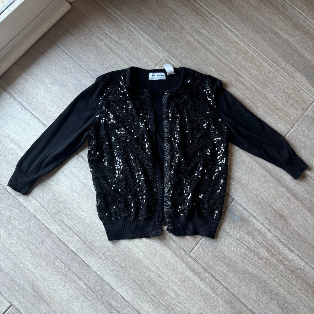 Alfred Dunner Black Sequin Button-Up Cardigan | Women’s Petite Large